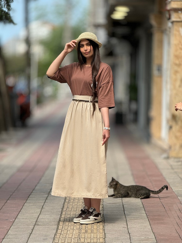 دامن لینن استایل اسپرت زنانه - فروشگاه راشین سی تی
