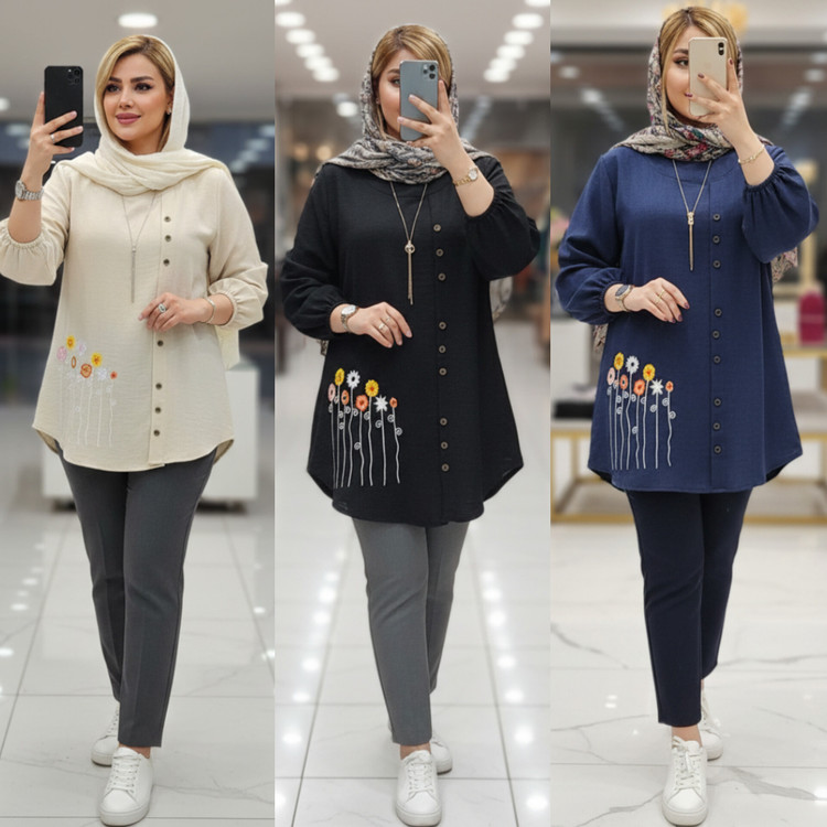 مانتو شانتون گلدوزی زنانه - فروشگاه راشین سیتی