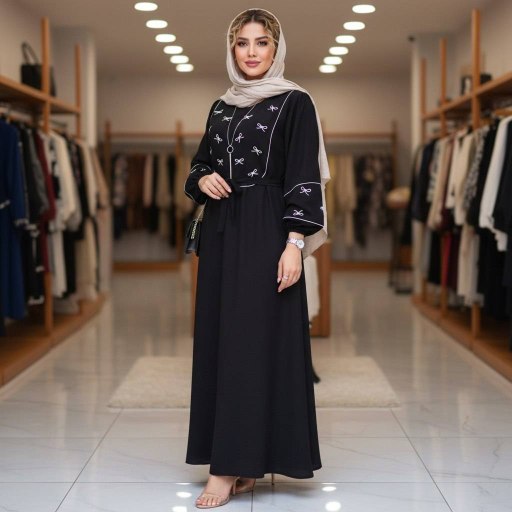 پیراهن -کفتان بلند زنانه گلدوزی پاپیون - فروشگاه راشین سیتی