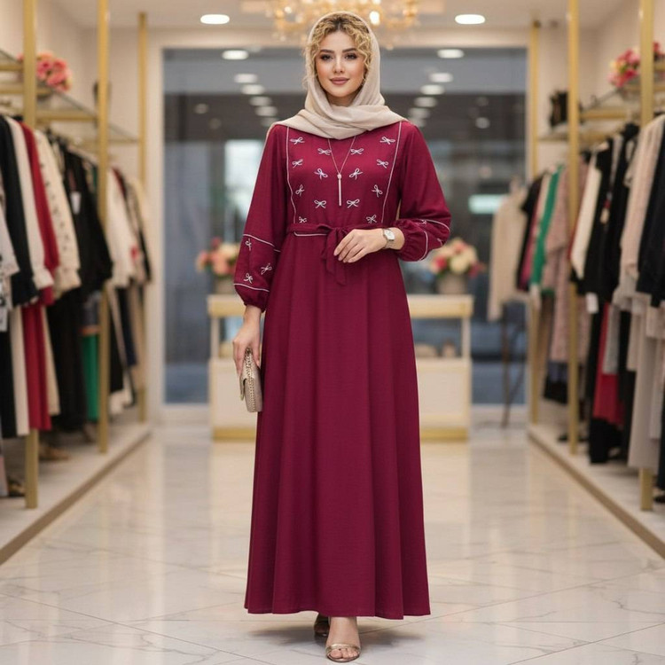 پیراهن -کفتان بلند زنانه گلدوزی پاپیون - فروشگاه راشین سیتی
