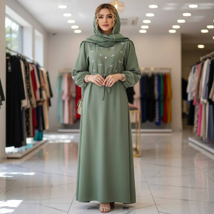 پیراهن -کفتان بلند زنانه گلدوزی پاپیون - فروشگاه راشین سیتی