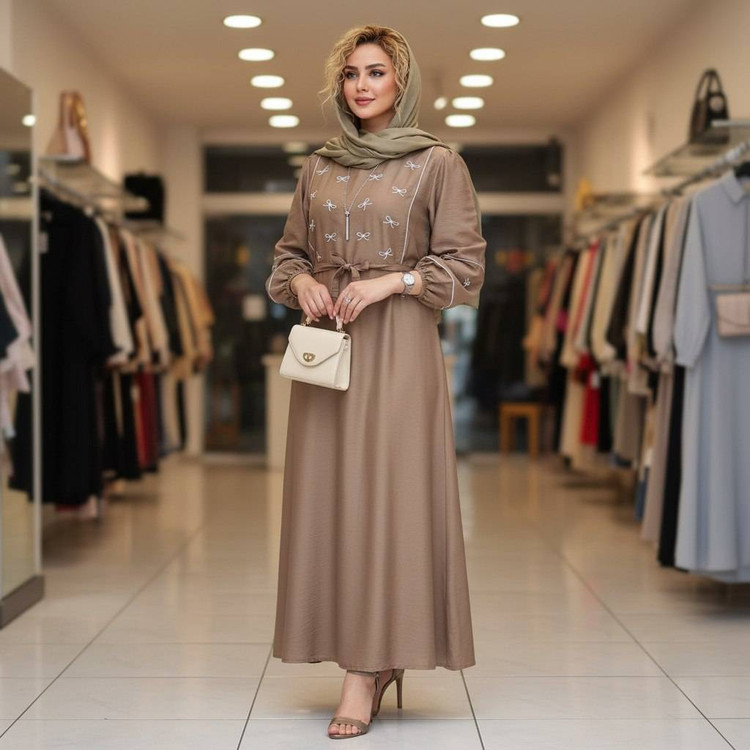 پیراهن -کفتان بلند زنانه گلدوزی پاپیون - فروشگاه راشین سیتی