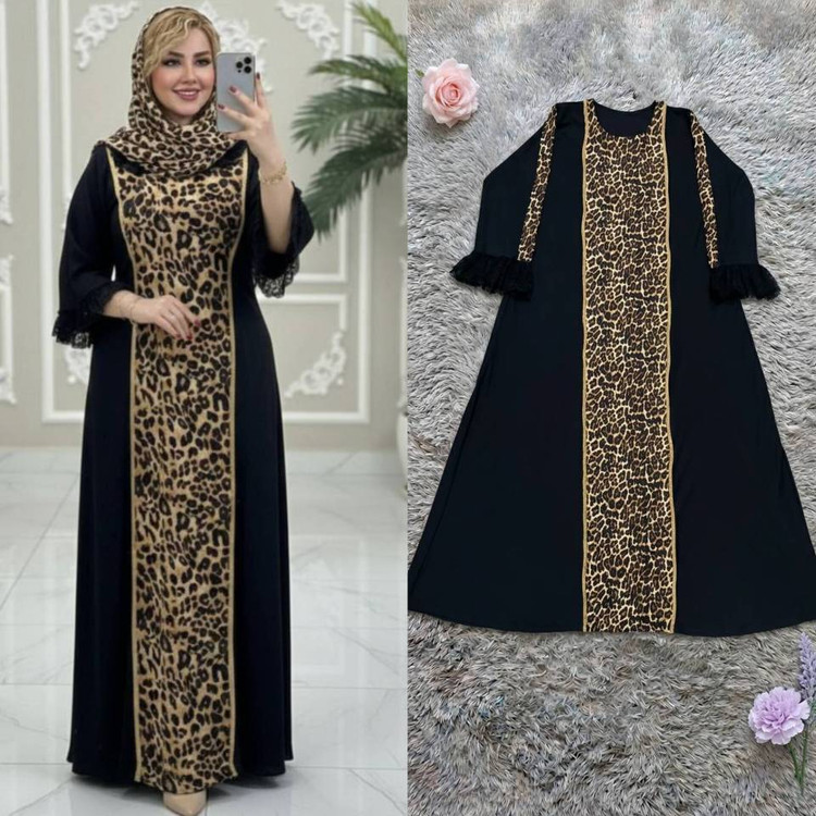 مانتو بلند ماکسی الیزه پلنگی فریسایز تا ۵۰ - فروشگاه راشین سیتی