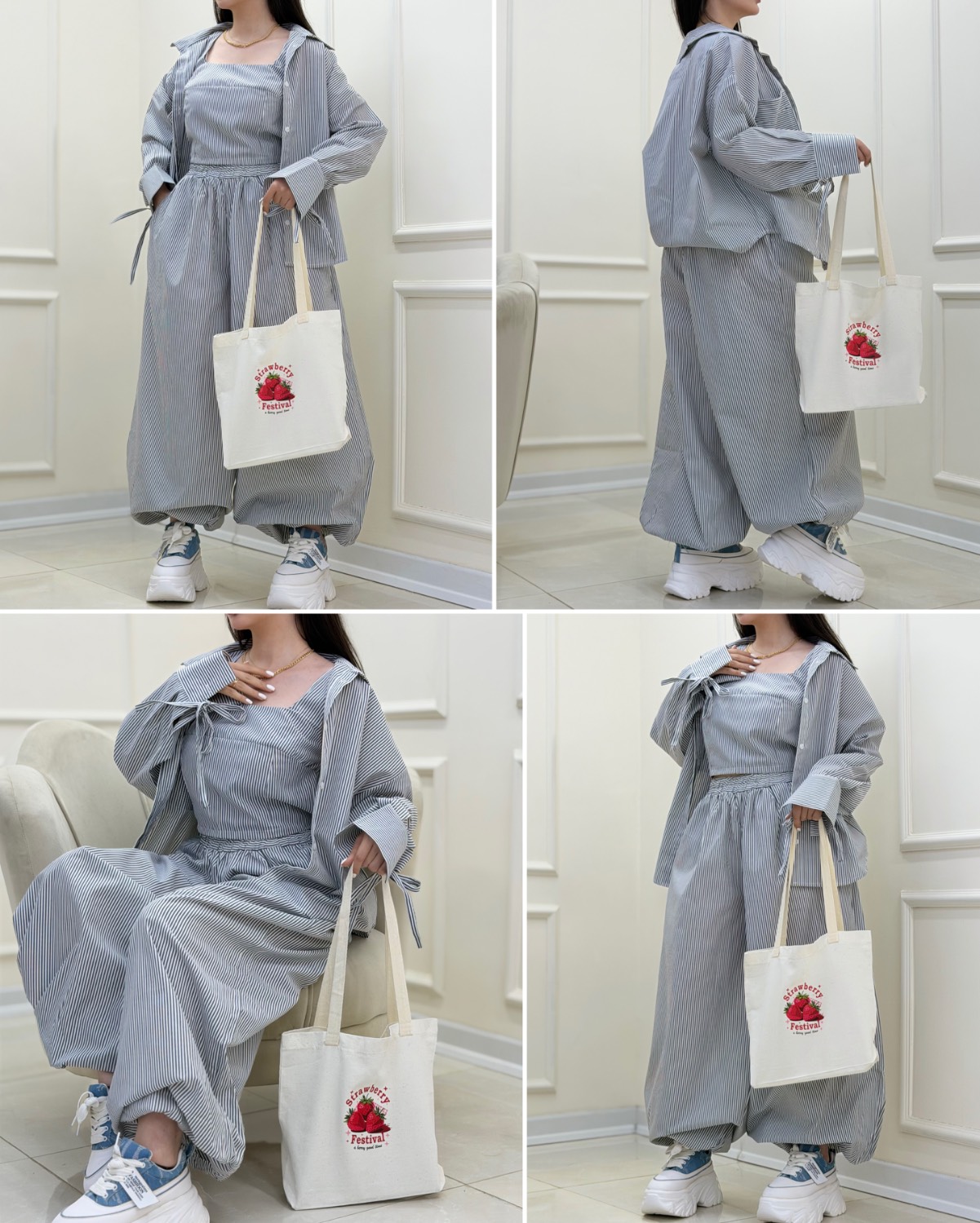 ست سه تیکه تاپ شومیز شلوار زنانه تابستونی