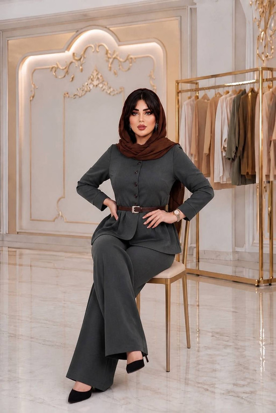 ست سه تیکه مانتو شلوار ،کمربند، جنس بزیاق ریزشی زنانه