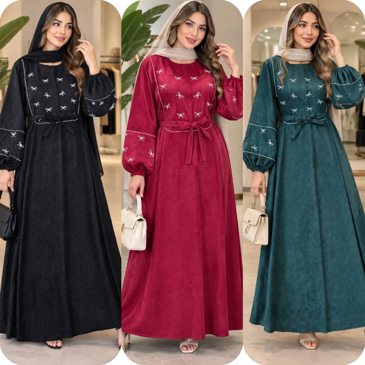 پیراهن بلند/کفتان پاپیونی مخمل کبریتی پاییزه