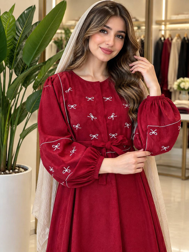 پیراهن بلند/کفتان پاپیونی مخمل کبریتی پاییزه