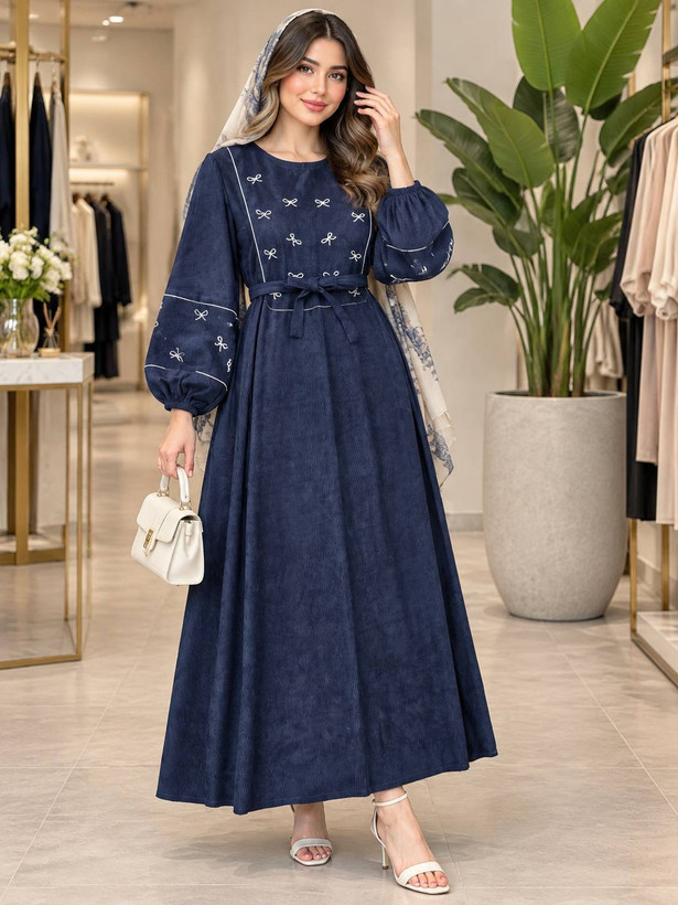 پیراهن بلند/کفتان پاپیونی مخمل کبریتی پاییزه